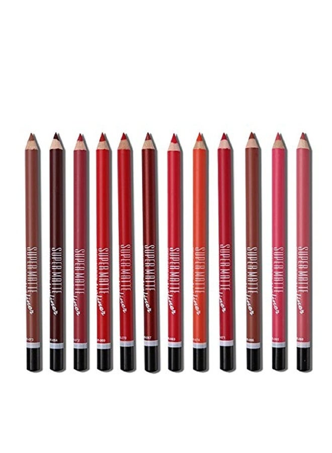 MF® Waterproof Professional Multicolored Matte Super Matte Lip Liner Pencil Set of 12 - Image 1