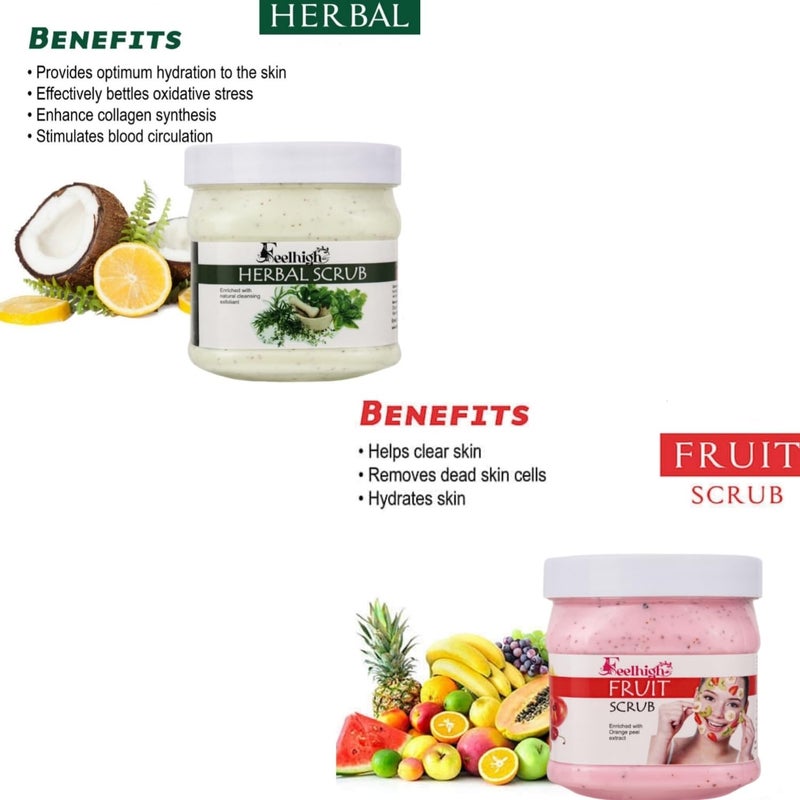 FEELHIGH Face  Body Herbal Scrub Helps to Hydartion to the skin Enriched Natural Cleansing Exfoliant500ml And Fruit Scrub Enriched with starwberry extract Helps to Smooth the Skin 500ml Men  Woman - Image 2