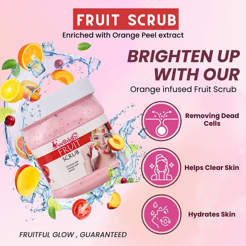FEELHIGH Face  Body Herbal Scrub Helps to Hydartion to the skin Enriched Natural Cleansing Exfoliant500ml And Fruit Scrub Enriched with starwberry extract Helps to Smooth the Skin 500ml Men  Woman - Image 3