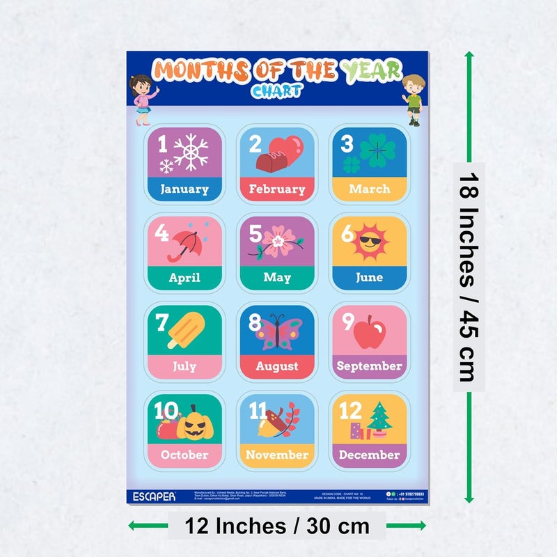 ESCAPER Months of the Year Educational Charts for Kids, Charts for Kids Learning (11.5 x 17.5 inches), Kids Study Material, Kids Learning Books, Educational Posters - Image 2