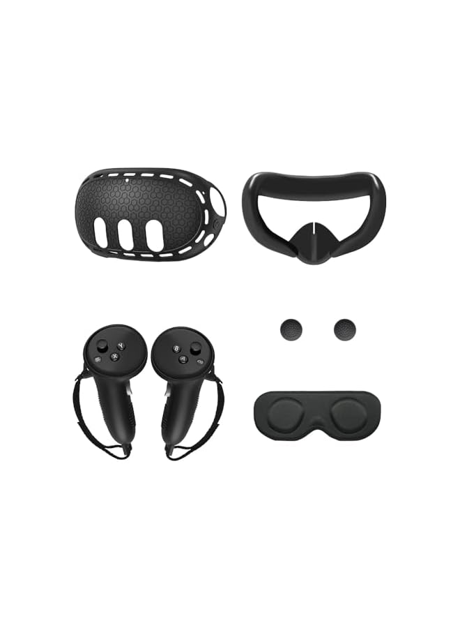 راكسوم مجموعة غطاء سيليكون متوافقة مع ملحقات Oculus/Meta Quest 3، غطاء وجه سيليكون VR، غطاء VR Shell، حافظة قبضة وحدة التحكم باللمس (أسود)  - Image 1