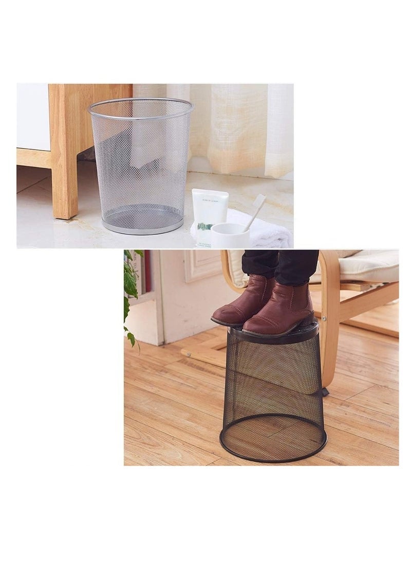 ECVV Trash Can Circular Mesh Bin Waste Paper Basket Trash can Circular Metal Mesh Waste Paper Bin Lightweight Black - Image 1