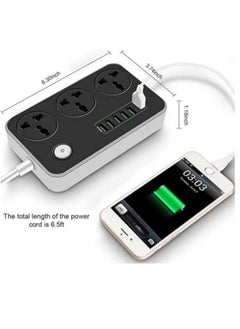 Generic Power Strip with USB Ports Long Cord Universal Socket 3 Outlets Surge Protector 6 Quick USB (4A) Charging Station 3M Power Cord 2500W Circuit Breaker Child Safe Door (Black & Grey)  - Image 3