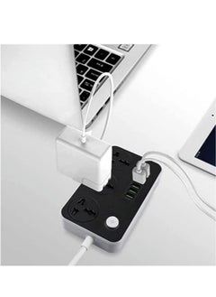 Generic Power Strip with USB Ports Long Cord Universal Socket 3 Outlets Surge Protector 6 Quick USB (4A) Charging Station 3M Power Cord 2500W Circuit Breaker Child Safe Door (Black & Grey)  - Image 2