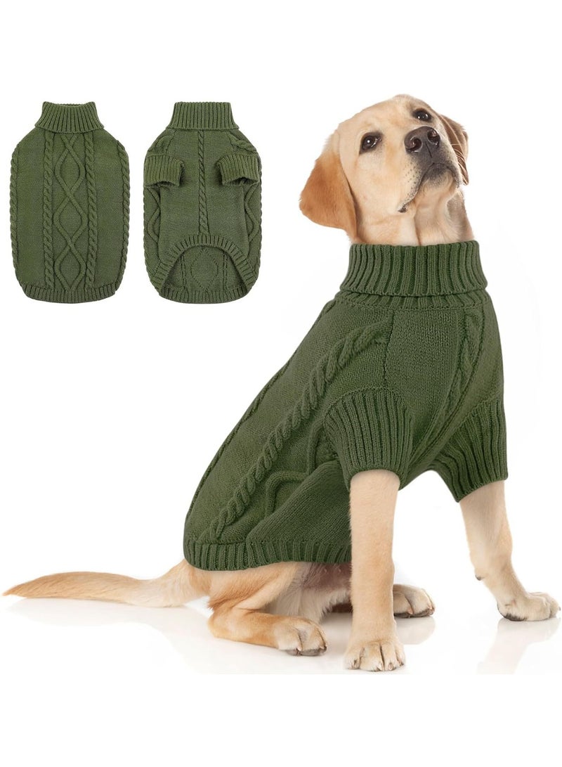 Turtleneck Dog Jumper - Dog Sweater Winter Coat Apparel Classic Cable Knit Clothes with Leash Hole for Cold Weather - Image 1