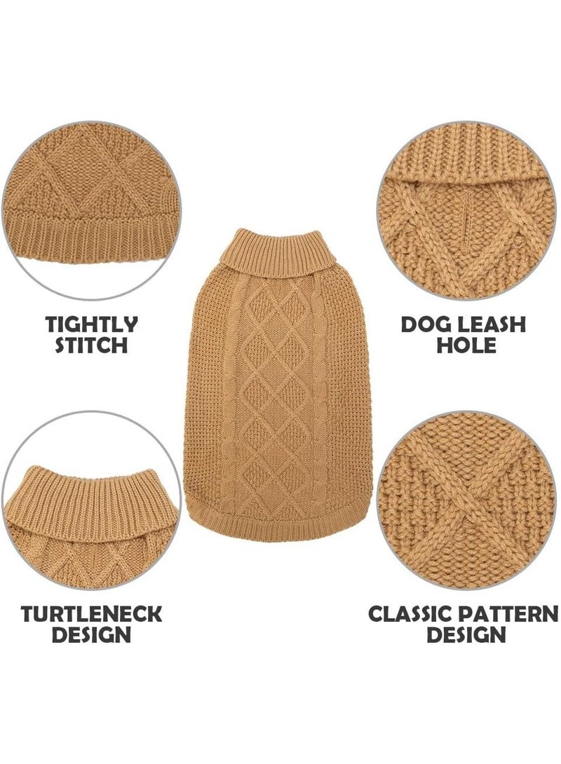Turtleneck Dog Jumper - Dog Sweater Winter Coat Apparel Classic Cable Knit Clothes with Leash Hole for Cold Weather - Image 5