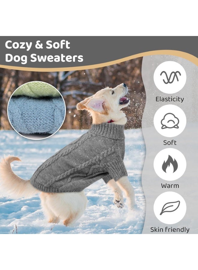 Turtleneck Dog Jumper - Dog Sweater Winter Coat Apparel Classic Cable Knit Clothes with Leash Hole for Cold Weather - Image 4