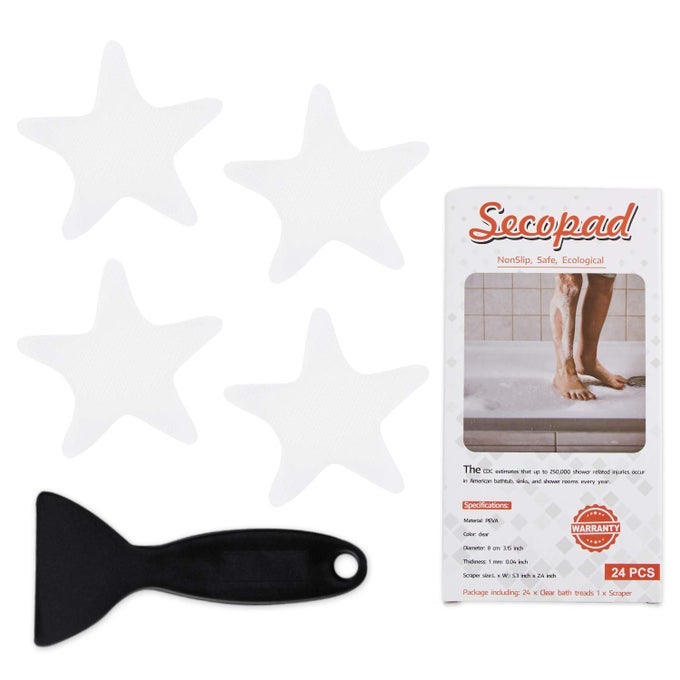 ANTI SLIP SHOWER STICKERS 24 PCS SAFETY BATHTUB STRIPS ADHESIVE DECALS WITH PREMIUM SCRAPERCLEAR STAR