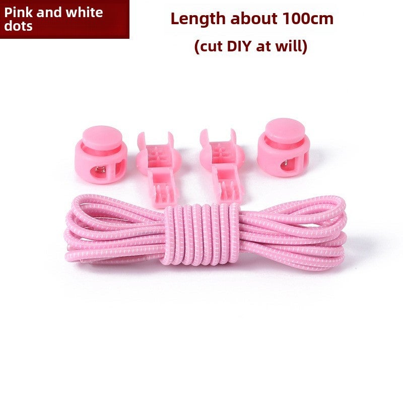 Loquat Colorful Elastic No-Tie Shoelaces for Adults and Kids Pink white dot