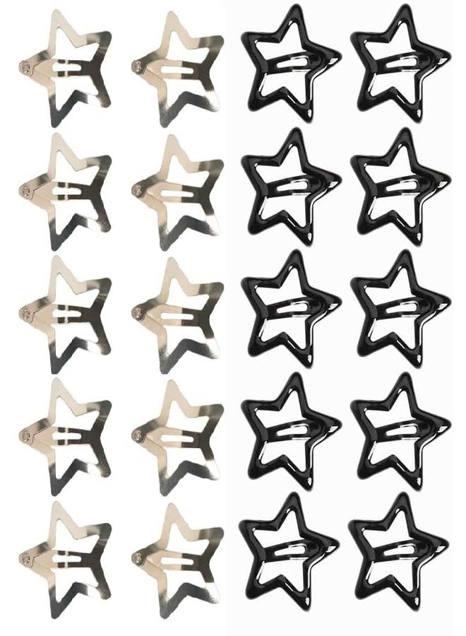 Rinpoche 10PCS Stars Hair Clips for Girls- Snap Hair Clips Classics Claw Clips Fashion Stars Barrettes Hair Accessories for Girls Woman (5 SILVER AND 5 MULTI COLOUR) (BLACK) - Image 1