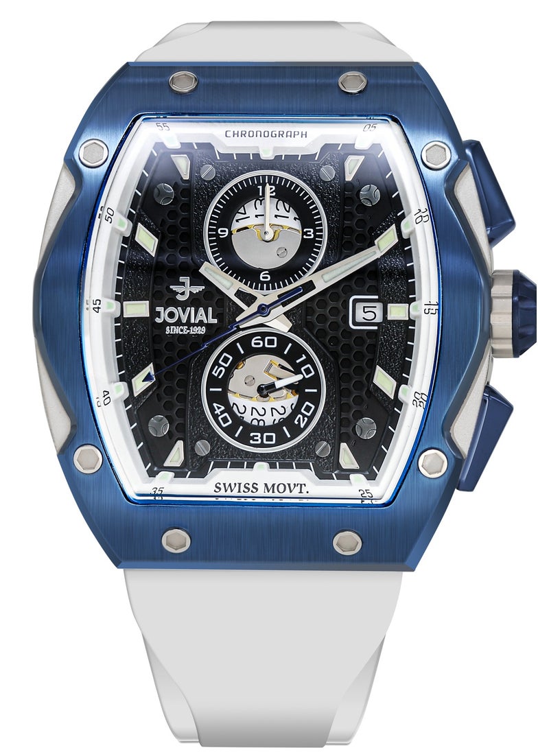 Jovial JOVIAL  1525GBRC63E, Bold Chronograph Design
Striking tonneau case, Swiss movement, and full chronograph function—built for a bold, sporty look with precision timing.  - Image 1