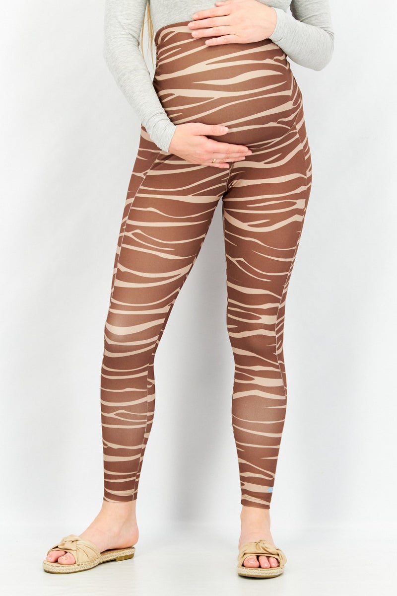 Asos Design Maternity Zebra Print Pull On Leggings, Brown - Image 1