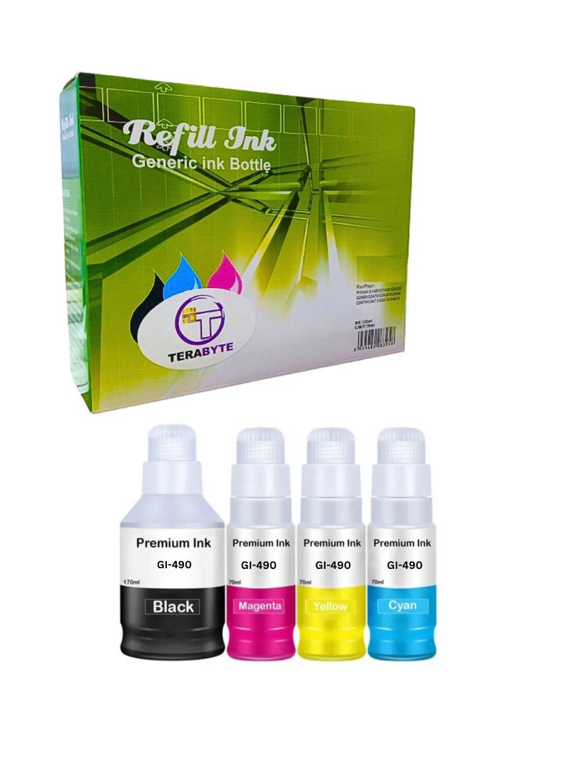 Terabyte GI-490 Compatible with CANON Printer for PIXMA G3400, G2400, G1400, G4400, G4410, G3410, G2410, G1410, G3411, G2411, G1411, G4411(4-Pack Black Cyan Magenta Yellow) - Image 1