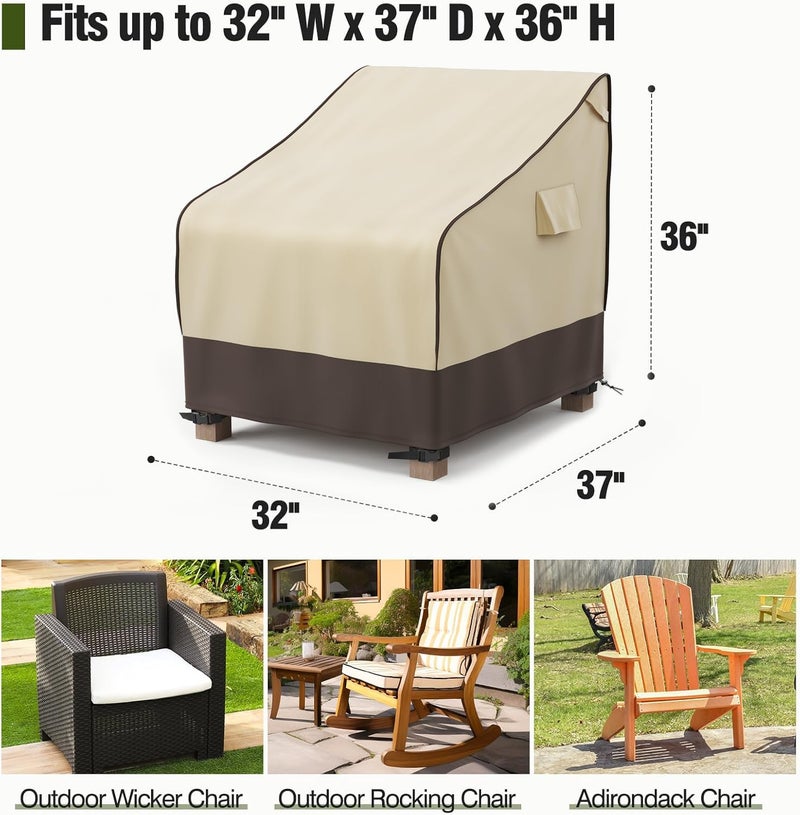 MR. COVER Patio Chair Covers Waterproof, Outdoor Furniture Covers for Rocking & Adirondack Chairs, Fits up to 32"W x 37"D x 36"H, Moisture-proof & UV-protection, Brown & Khaki, 2 Pack - Image 2