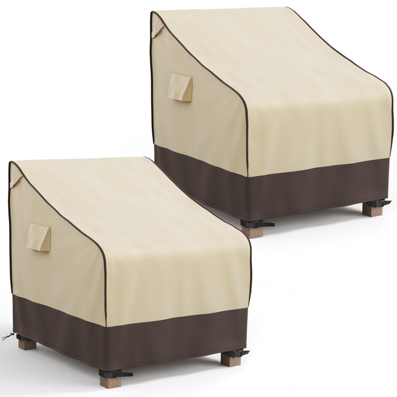 MR. COVER Patio Chair Covers Waterproof, Outdoor Furniture Covers for Rocking & Adirondack Chairs, Fits up to 32"W x 37"D x 36"H, Moisture-proof & UV-protection, Brown & Khaki, 2 Pack - Image 1