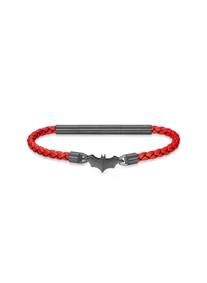 بوليس Batarang Men's Red Leather Bracelet with Black Stainless Steel Pendant, Magnetic Closure