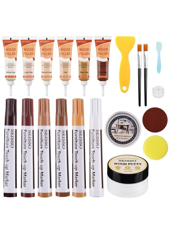 سيسو مجموعة إصلاح الأثاث الخشبي من SEISSO، حشوات خشبية، أقلام تلميع، معجون خشب وشمع خشب، إصلاح الثقوب والخدوش والشقوق، مجموعة من 20 قطعة - مجموعة إصلاح الأرضيات الخشبية للأبواب والأرضيات والطاولات والخزانات - Image 1