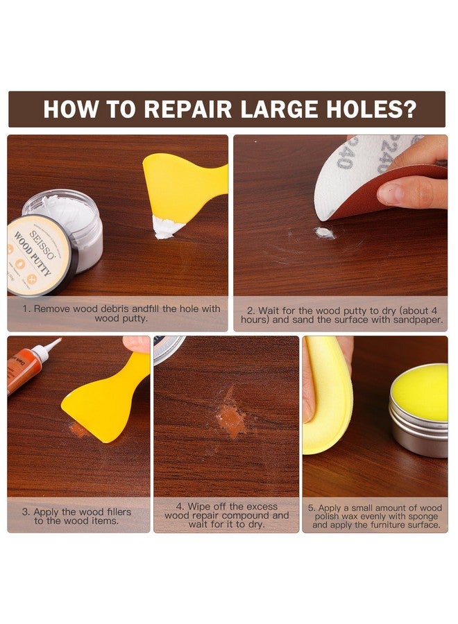 سيسو مجموعة إصلاح الأثاث الخشبي من SEISSO، حشوات خشبية، أقلام تلميع، معجون خشب وشمع خشب، إصلاح الثقوب والخدوش والشقوق، مجموعة من 20 قطعة - مجموعة إصلاح الأرضيات الخشبية للأبواب والأرضيات والطاولات والخزانات - Image 4