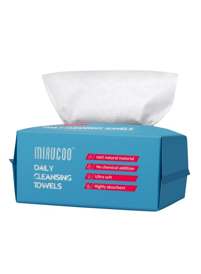MIRUCOO 100 Sheet Daily Cleansing Towels Ultra Soft Dry Wipes For Sensitive Skin Disposable Facial Washcloths 100% Organic Viscose Makeup Remover Tissues (Pack Of 1) - Image 1