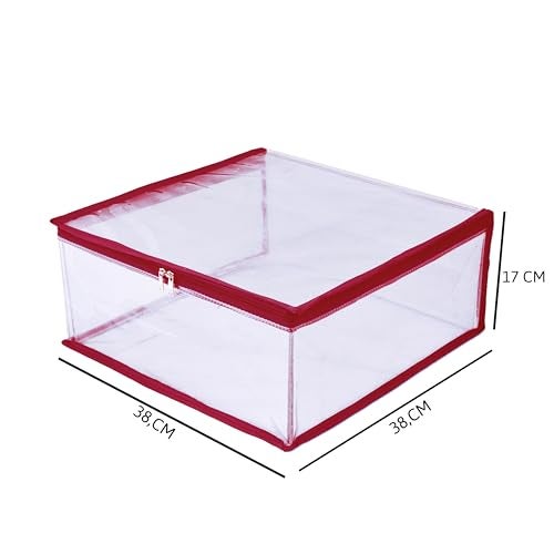 MBW Clothes Organiser for Wardrobe, Saree Covers with zip, Saree Organizer for Wardrobe, Clothes Storage Bag, Saree Bags Storage, Saree Covers for Storage, Transparent (Pink - Pack of 12) - Image 3