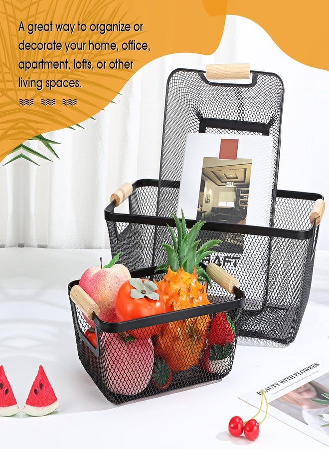 Maxcheck 6 Pack 3 Size Metal Wire Baskets with Wooden Handles Black Steel Mesh Storage Dog Toys Bins Organizer Containers for Home Pet Toys Storage Cabinets Pantry Closet Kitchen Makeup Rectangle - Image 4