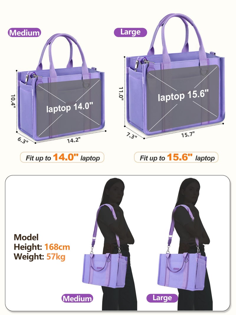 FIORETTO Canvas Tote Bag Purse for Women with Zipper, Multiple Compartments, bottle holder & Reinforced Bottom, Perfect for Nurses & Teachers for Work, Bible Study, Travel & Daily Use Purple L - Image 3