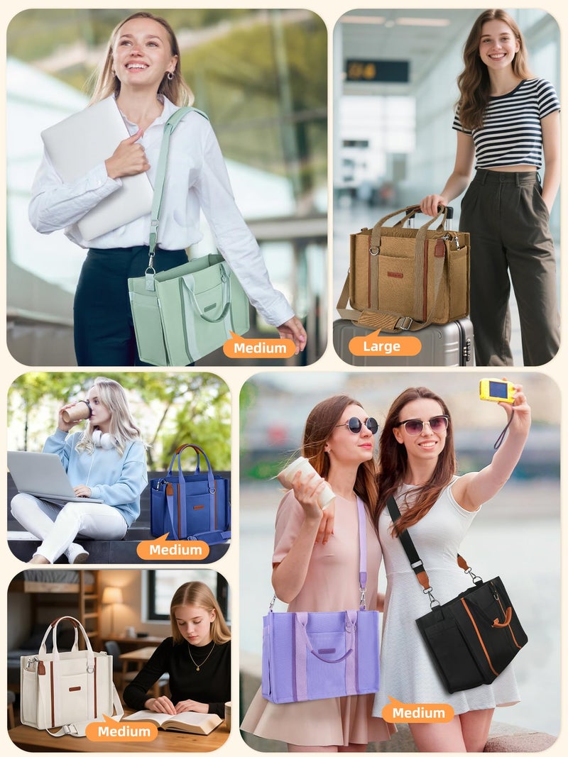 FIORETTO Canvas Tote Bag Purse for Women with Zipper, Multiple Compartments, bottle holder & Reinforced Bottom, Perfect for Nurses & Teachers for Work, Bible Study, Travel & Daily Use Purple L - Image 2