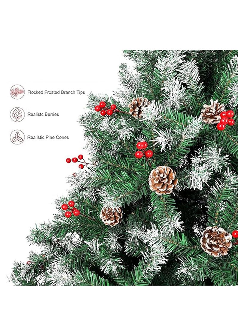 VUCATIN - Artificial Tree Holiday Tree Flocked Artificial Tree Spruce Whole Tree with Metal Stand Pine Cones and Berries Suitable for Home Office Party New Year Decoration (A) - Image 1