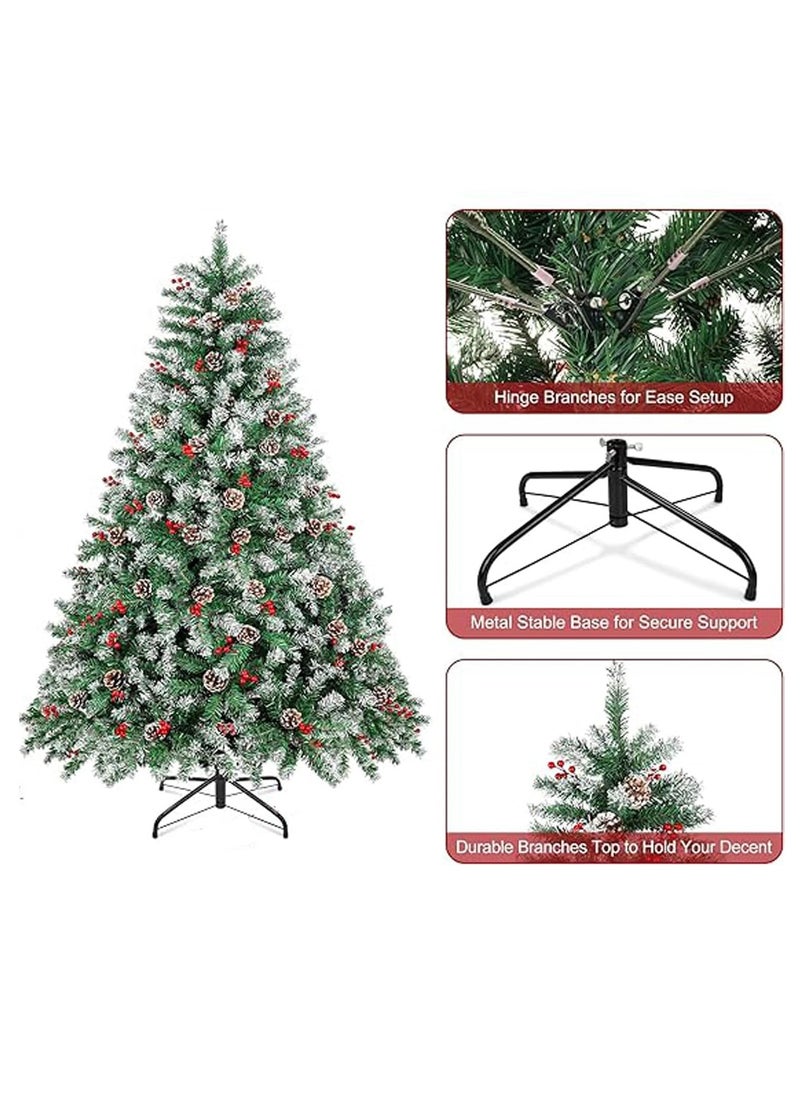 VUCATIN - Artificial Tree Holiday Tree Flocked Artificial Tree Spruce Whole Tree with Metal Stand Pine Cones and Berries Suitable for Home Office Party New Year Decoration (A) - Image 1