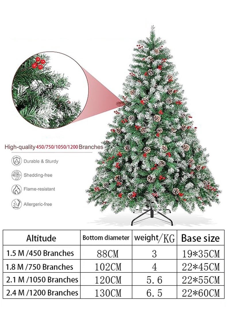 VUCATIN - Artificial Tree Holiday Tree Flocked Artificial Tree Spruce Whole Tree with Metal Stand Pine Cones and Berries Suitable for Home Office Party New Year Decoration (A) - Image 1