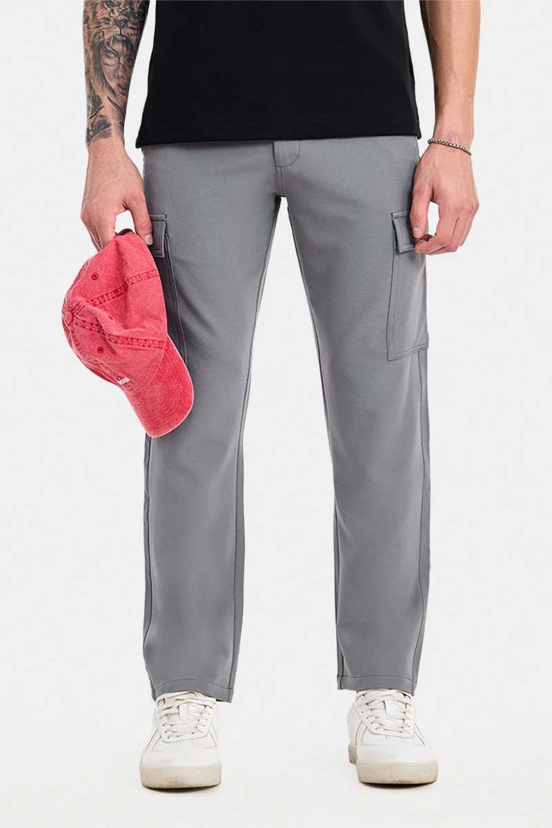 سنيتش Grey Solid Regular Fit Streetwear Cargo