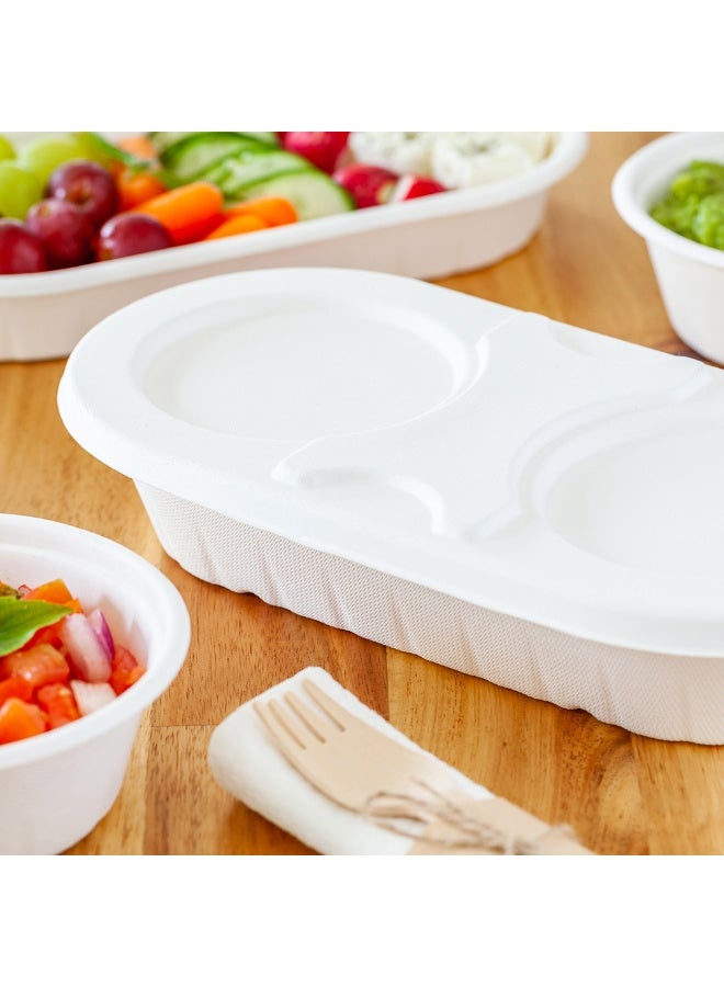 Restaurantware LIDS ONLY: Pulp Tek 9.8 x 4.9 Inch Lids For Take Out Containers, 100 Disposable Lids For Food Containers - Oval, White Bagasse Lids For Food Containers, Containers Sold Separately - Image 3