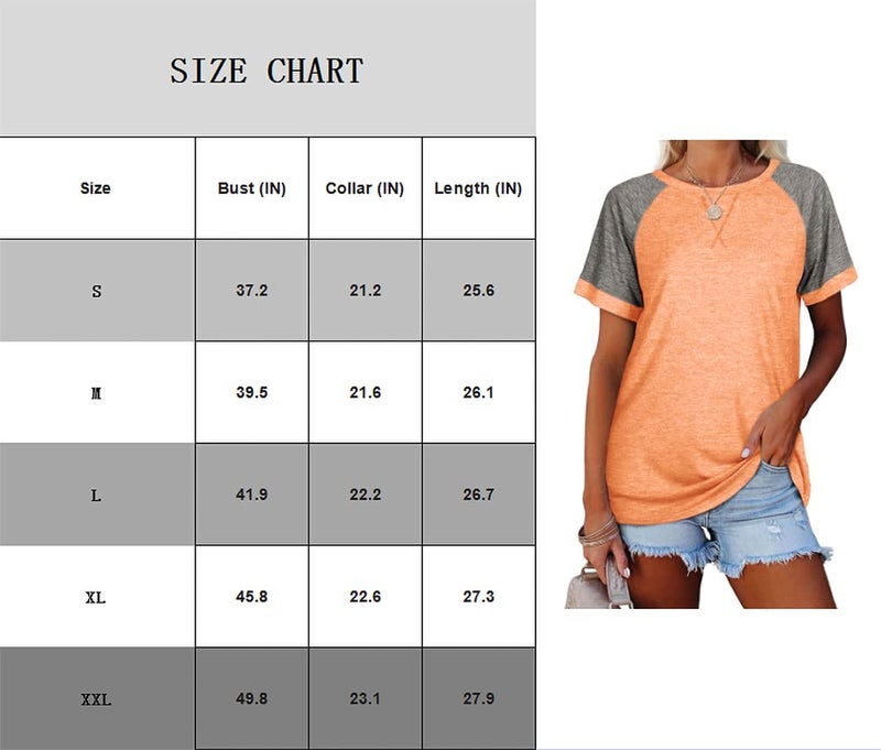 Esobo Women's Raglan Short Sleeve Crewneck T-Shirt Color Block Tunic Tshirt Casual Loose Blouses Tops Orange - Image 2