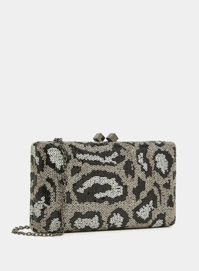 Sequin Snake Texture Clutch Bag with Chain Strap