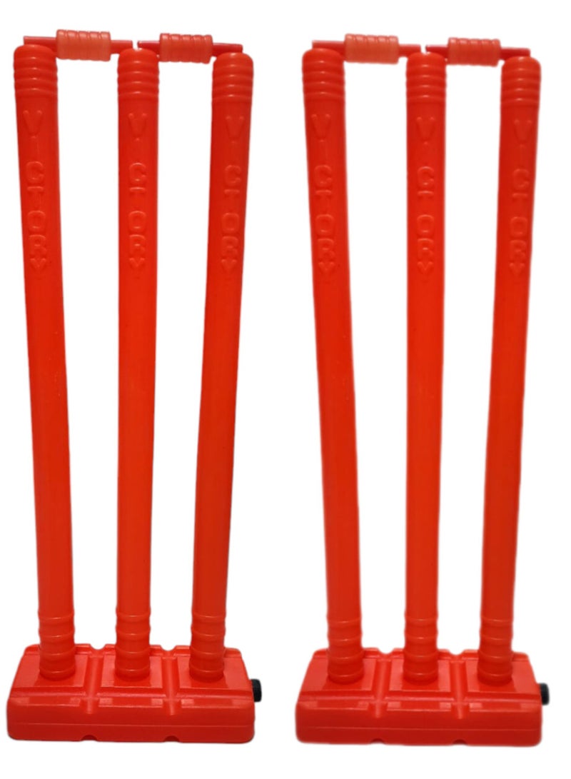 اس اف نصيب الكريكيت البلاستيكي شديد التحمل (مجموعة من 2) مع قاعدة قابلة للتعبئة لتحقيق الثبات وحقيبة الحمل - أحمر - Image 1