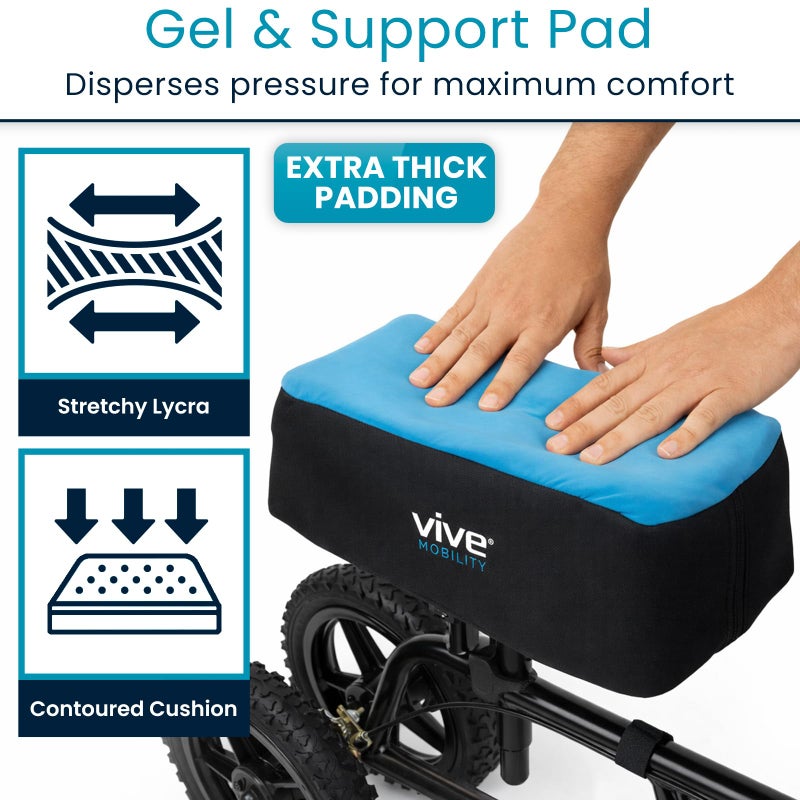Vive Mobility Knee Walker Padded Gel Cover - Premium Comfort Gel Cushion, Accessory for Knee Scooters, Padded Accessories, Leg Cart Roller Improves Comfort During Injury, Fits Most Knee Trollys (Blue) - Image 4