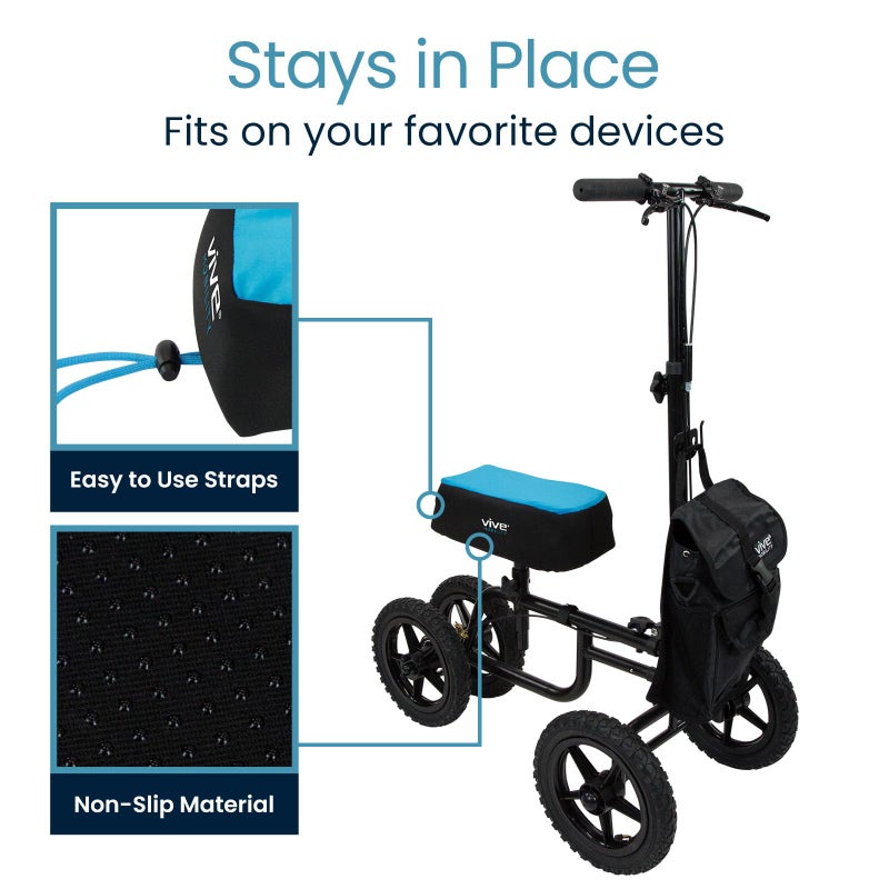Vive Mobility Knee Walker Padded Gel Cover - Premium Comfort Gel Cushion, Accessory for Knee Scooters, Padded Accessories, Leg Cart Roller Improves Comfort During Injury, Fits Most Knee Trollys (Blue) - Image 5