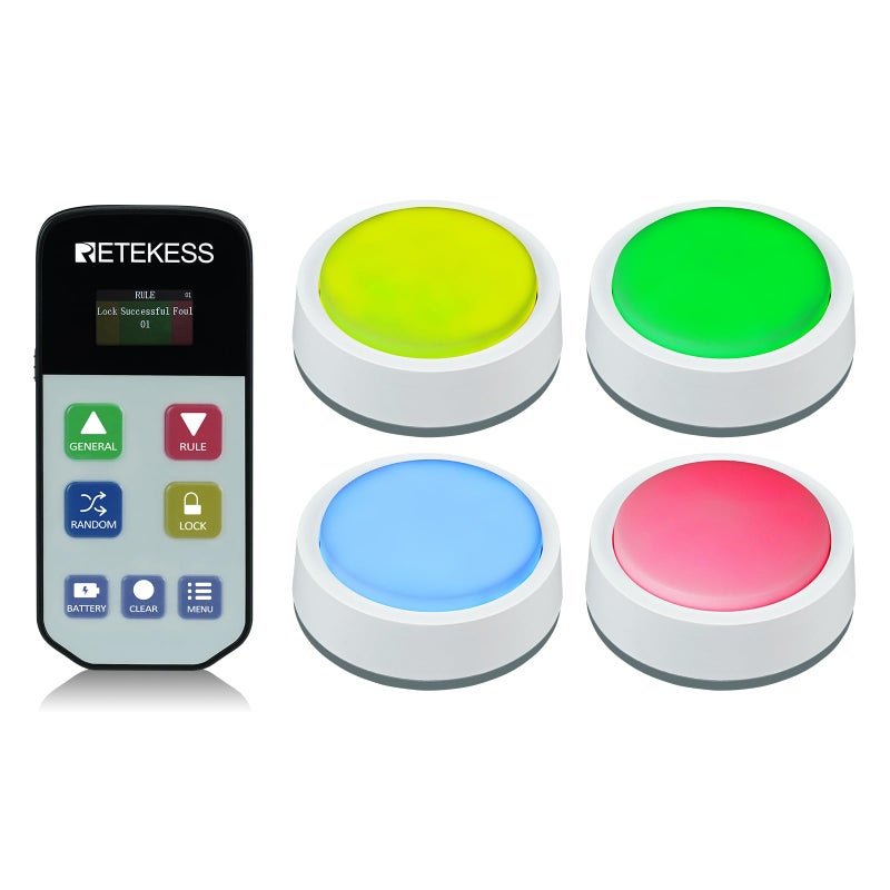 Retekess TM102 Trivia BuzzersJeopardy Buzzers3 Working Modes66ftPhysical SwitchesFamily Feud Game for Adults with 4 Rechargeable Buzzers - Image 3