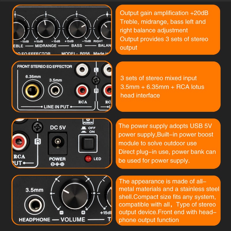Stereo Preamplifier Preamp Stereo Toner High/Medium/Bass Adjuster 3-Channel Sound Mixer - Image 2