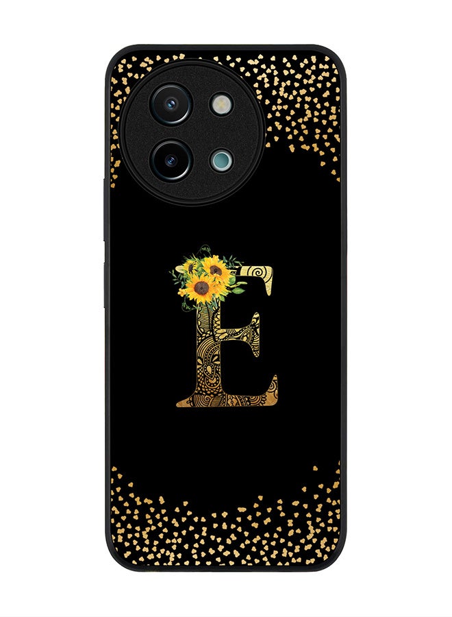 Stylizedd Rugged Black edge case for Vivo Y38 / Vivo Y58 / Vivo Y200i /Vivo T3x Case Cover- Custom Monogram Initial Letter Floral Pattern Alphabet - E ( Black) - Image 1