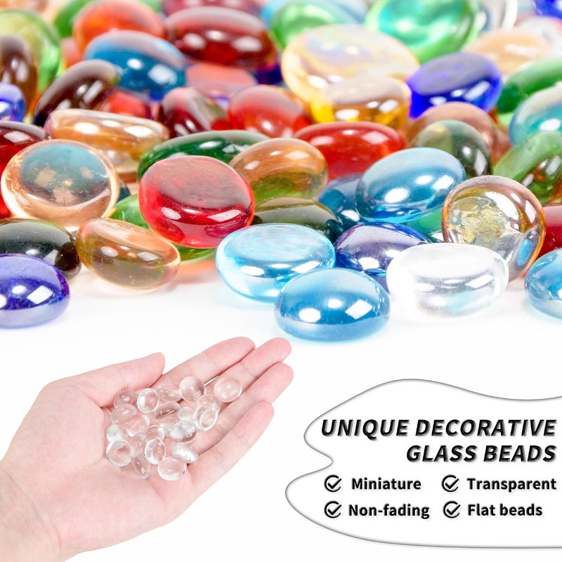 Foncomy 1 LB Clear Flat Glass Beads, 160-180PCS Small Glass Marbles, Mini Flat Round Pebbles for Vase Filler and Floral, Fish Tank Rocks Decorative Gemstones for Home and Aquarium Décor - Image 3