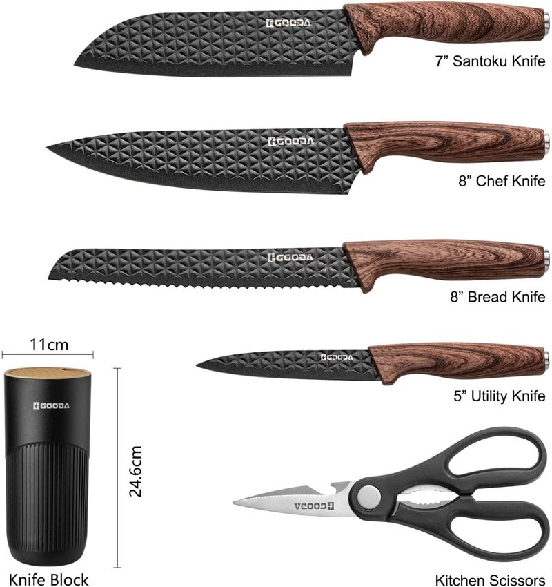 GOODA Kitchen Knife Set With Block,6-Piece Professional Chef Cooking Knives Set For Kitchen,Non-Stick Stainless Steel Knife Block Set - Image 5