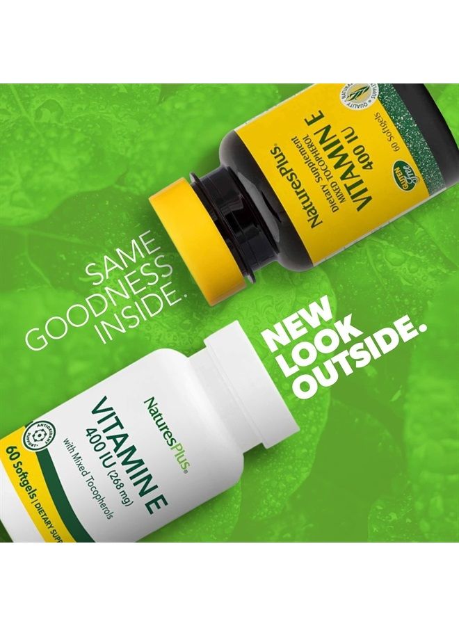 Nature's Plus فيتامين E من ناتشرز بلس - 400 وحدة دولية مختلطة من D-توكوفيرول، 60 كبسولة لينة - مكمل فيتامين E سهل البلع، مستخرج من زيت فول الصويا الطبيعي - دفاع ضد الجذور الحرة - خالي من الجلوتين - 60 حصة - Image 2