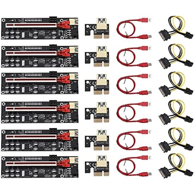 rayihni ® VER011-PRO RISER CARD 10 CAPACITORS PCI-E 1X TO 16X VER011 PRO RISER CARD WITH PCI-E 1X PLUG-IN ADAPTER CARD FOR BITCOIN CRYPTO MINING ETHEREUM MINING (PACK OF 6) - Image 1
