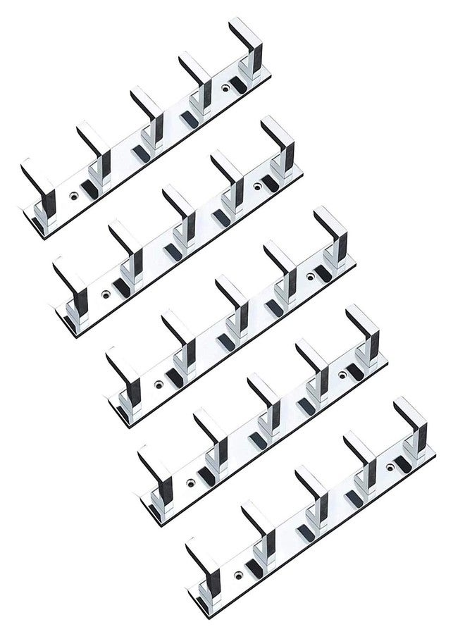 QUISTAL 5 Pin L Hook - Premium Glossy Clothes, Towel, Keys and Robe Hook Rail Wall, Door, Bedroom, Bathroom Steel Hook (Silver) (Pack of 5) - Image 1