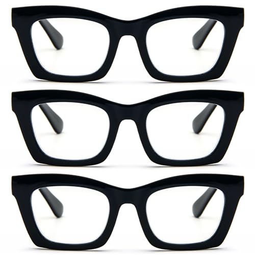 REAVEE 3 Pack Oprah Style Reading Glasses for Women Blue Light Blocking, Oversized Cute Square Computer Readers with Spring Hinge, Black 1.5 - Image 1