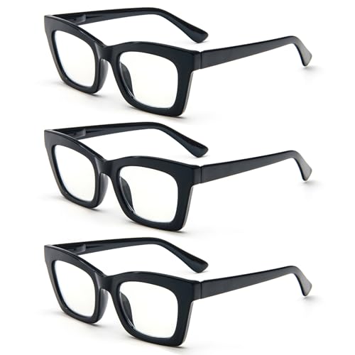 REAVEE 3 Pack Oprah Style Reading Glasses for Women Blue Light Blocking, Oversized Cute Square Computer Readers with Spring Hinge, Black 1.5 - Image 2