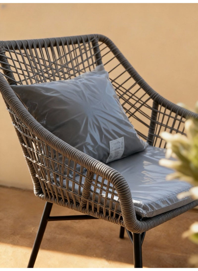 Broyhome 2+1 - Grey Rope Outdoor Balcony Chair Set with Black Table, Weather-Resistant Patio Furniture for Poolside, Garden & Villa, Luxurious & Comfortable Outdoor Seating - Image 4