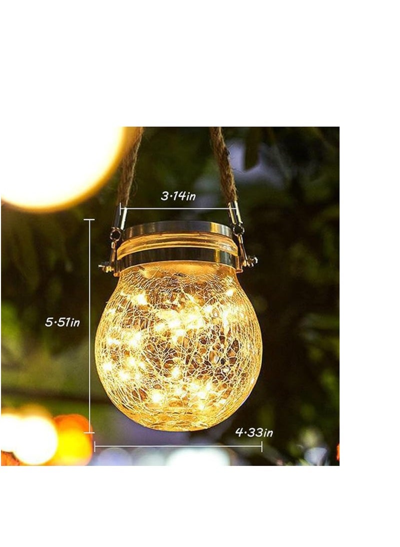 فانوس شمسي، عبوة من 2 فانوس خارجي مزود بـ 30 مصباح LED مقاوم للماء يعمل بالطاقة الشمسية في برطمانات زجاجية متشققة، مصابيح فناء تعمل بالطاقة الشمسية، فوانيس شمسية مزخرفة خارجية معلقة  - Image 3