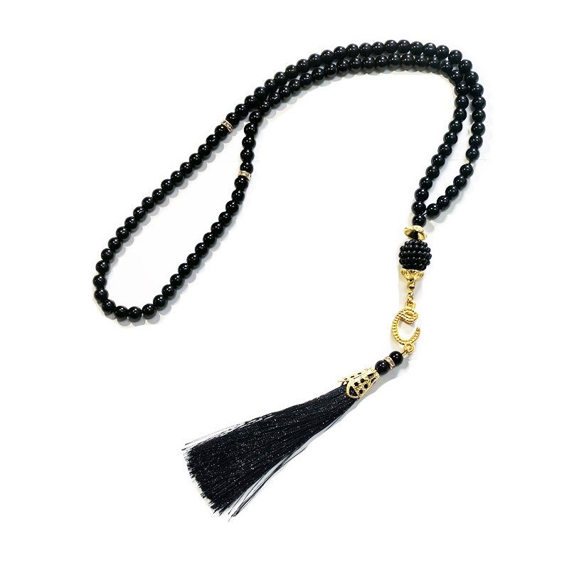 eManco Tasbih Muslim Prayer Beads, 33Pcs 10mm Faceted Glass Crystal Misbaha, Islamic Rosary with Tassel, Multi Colors， - Image 1